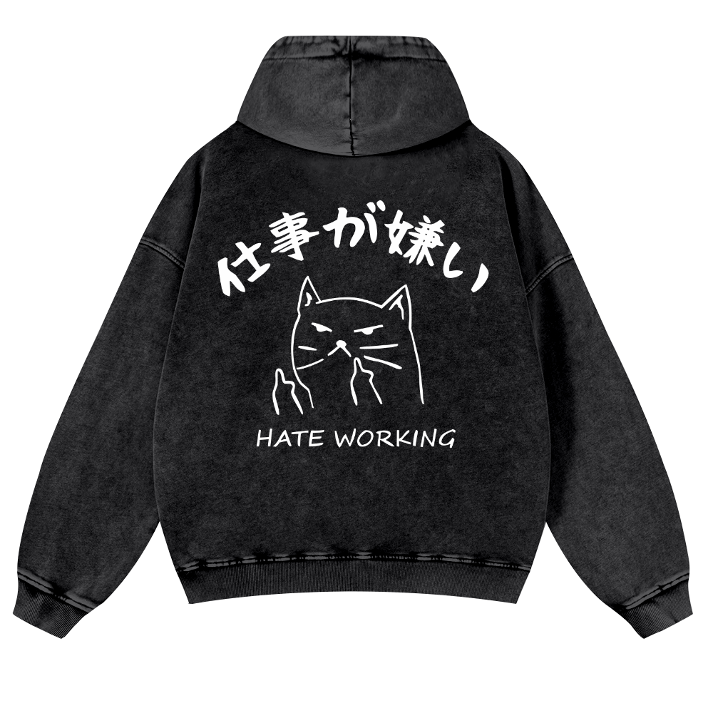 Hate Working Vintage Washed Cotton Back Art Hoodie