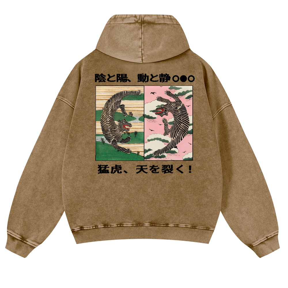 Tiger Vintage Washed Cotton Back Art Hoodie