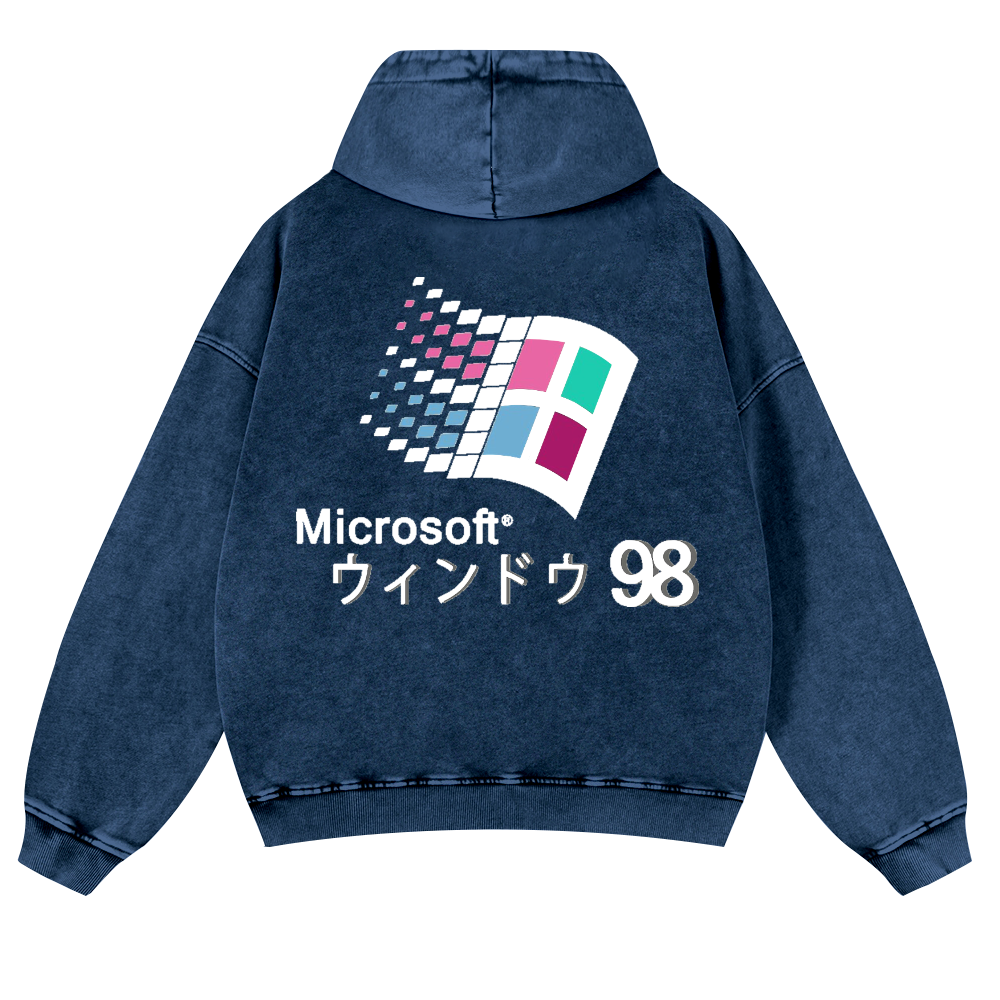 Microsoft Windows 98 Vintage Washed Cotton Back Art Hoodie
