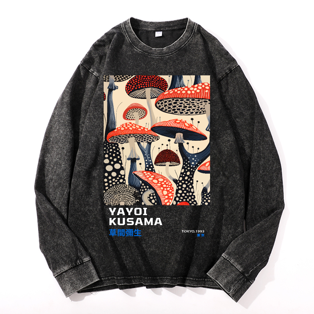 Yayoi Kusama Mushroom Vintage Cotton Wash Crewneck Sweatshirt