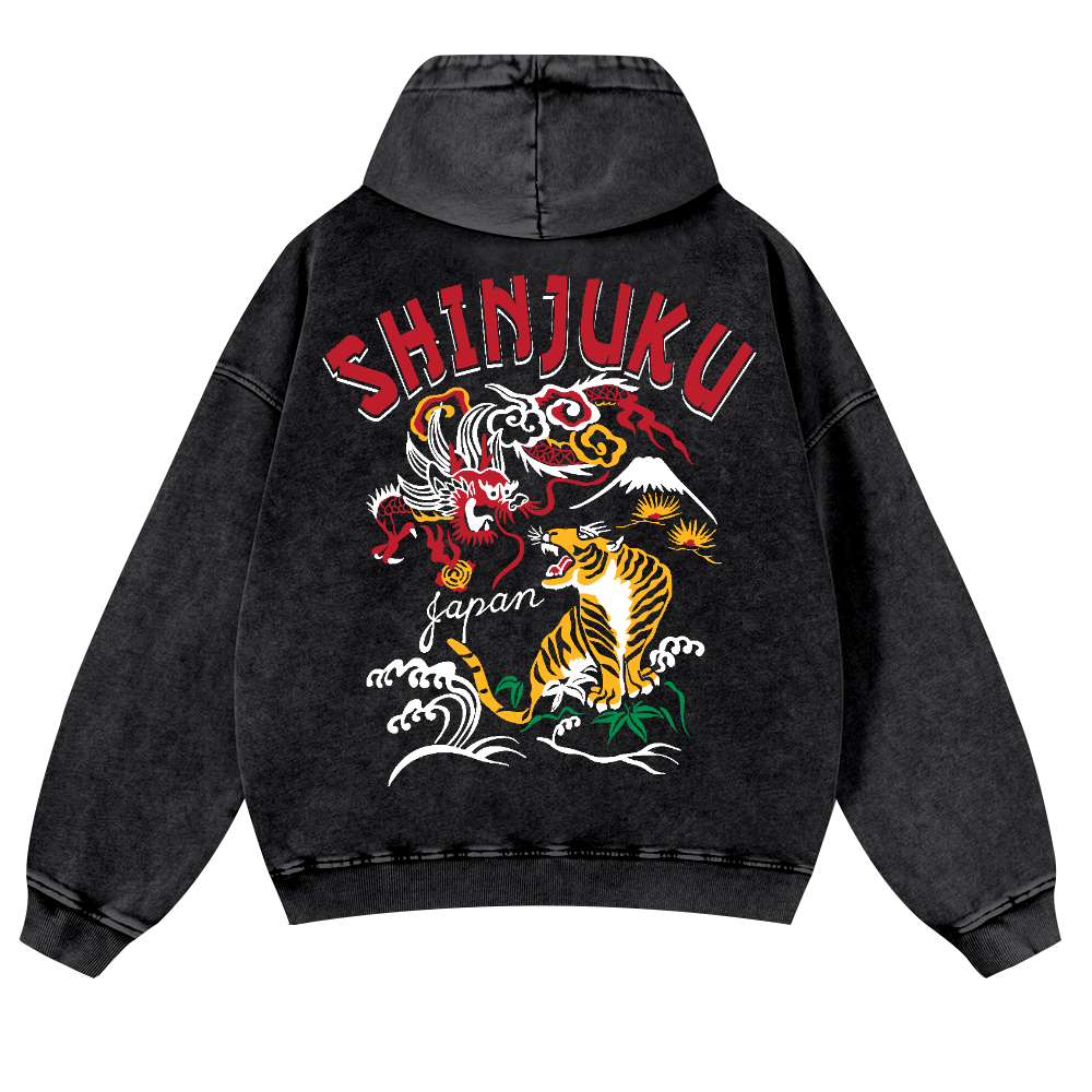 Shinjuku Tiger Loong Vintage Washed Cotton Back Art Hoodie