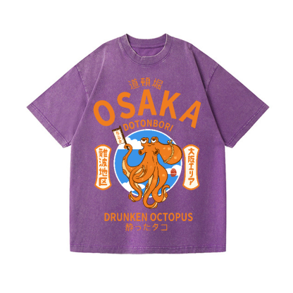 Osaka Dotonbori Drunken Octopus Vintage Wash Japanese Design T-Shirt