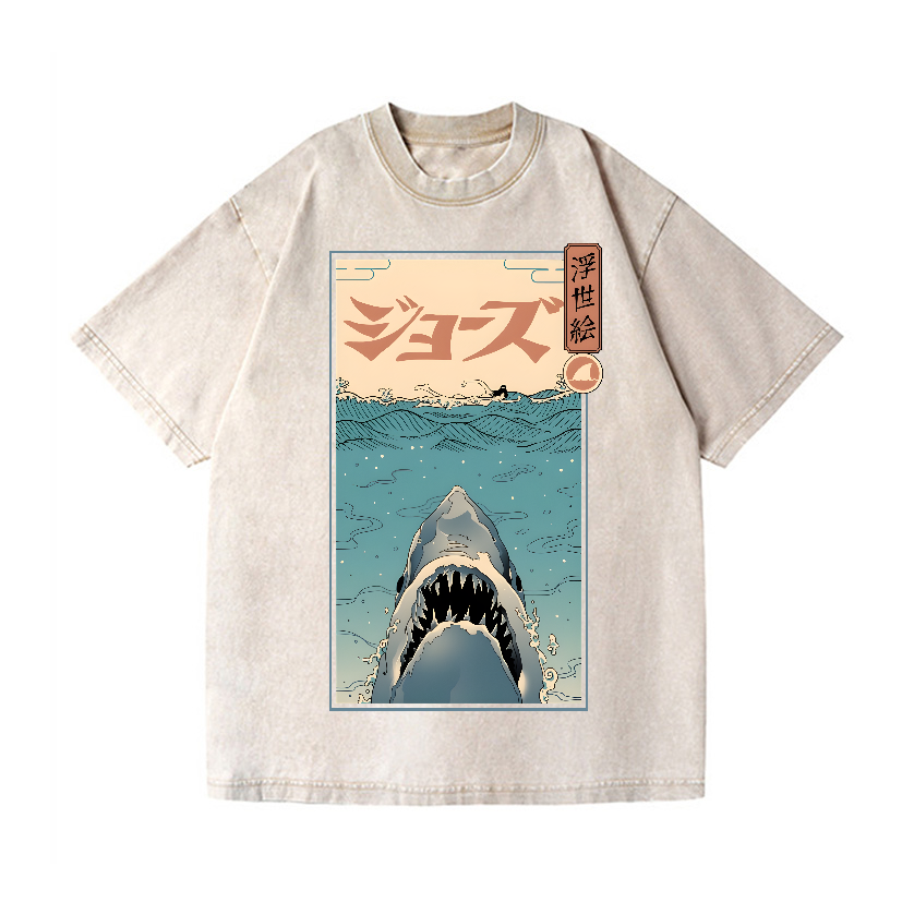 Ukiyoe Shark Jaws Vintage Wash Japanese Design T-Shirt