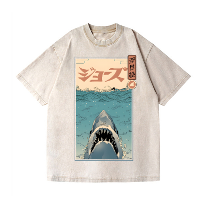 Ukiyoe Shark Jaws Vintage Wash Japanese Design T-Shirt