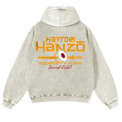 Okinawa Hattori Hanzo Sushi Vintage Washed Cotton Back Art Hoodie