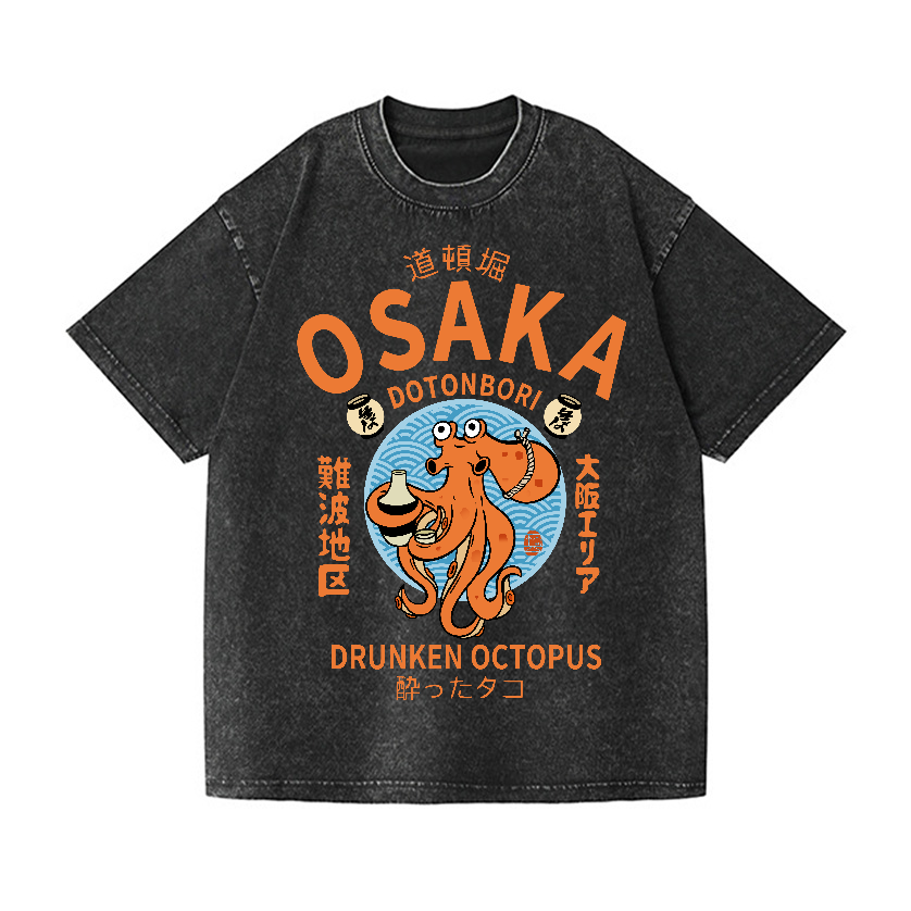 Osaka Drunken Octopus Vintage Wash Japanese Design T-Shirt