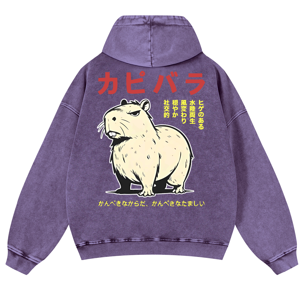 Capybara Vintage Washed Cotton Back Art Hoodie