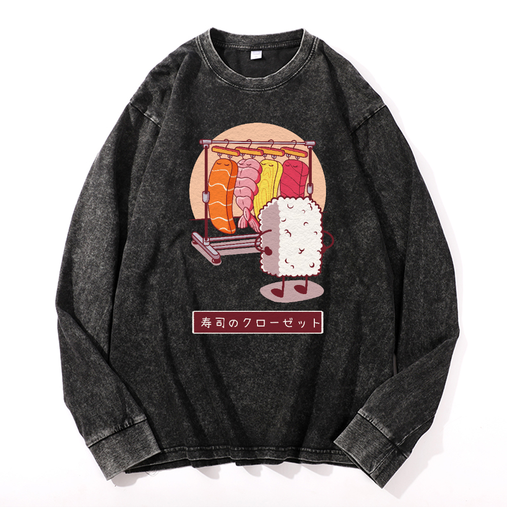 Sushi Vintage Cotton Wash Crewneck Sweatshirt