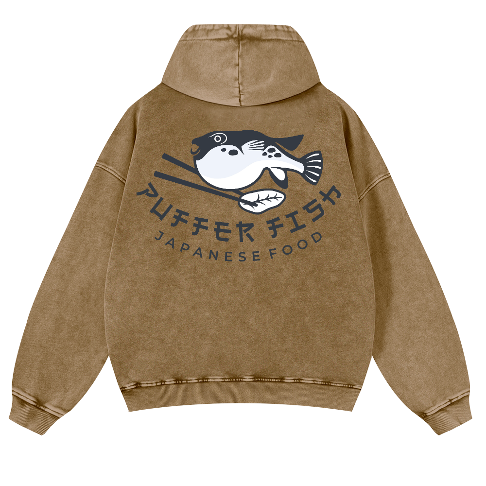 Pufferfish Vintage Washed Cotton Back Art Hoodie