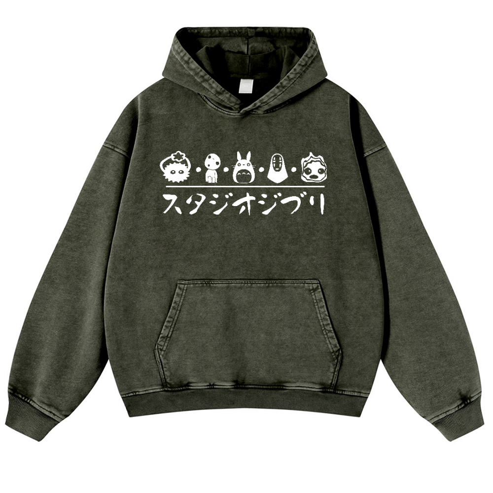 Ghibli No Face Kaonashi Totoro Vintage Washed Thick Cotton Hoodie
