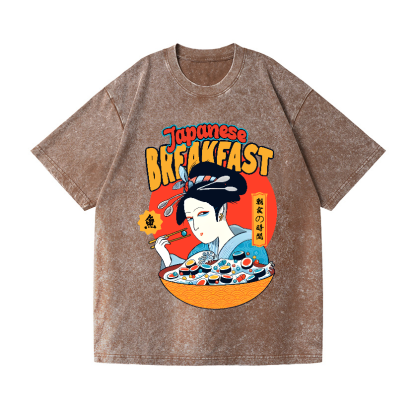 Geisha Fish Sushi Vintage Wash Japanese Design T-Shirt