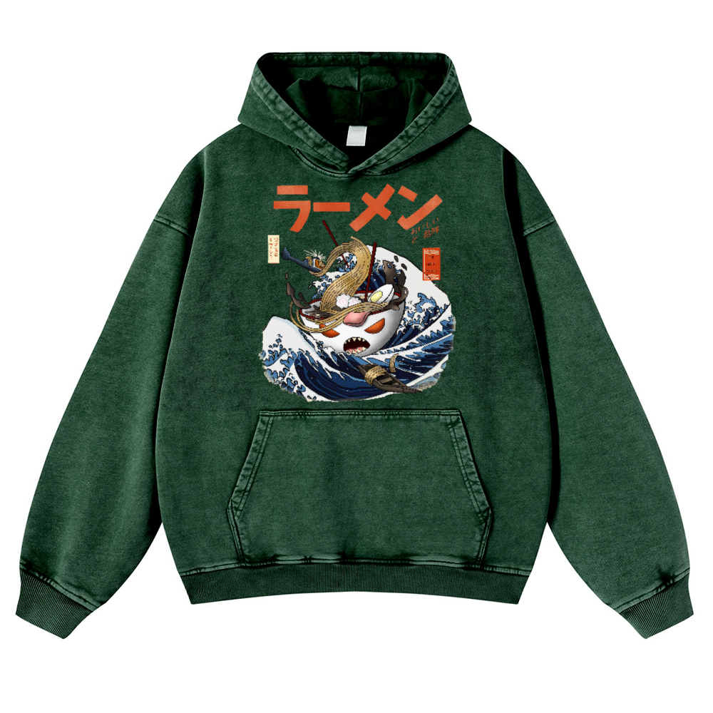 Ramen Wave Vintage Washed Thick Cotton Hoodie
