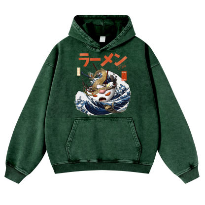 Ramen Wave Vintage Washed Thick Cotton Hoodie