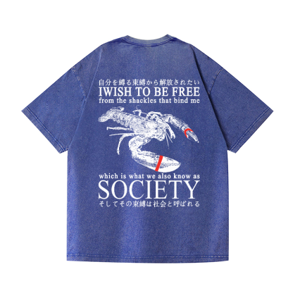 Lobster Vintage Wash Japanese Design Back Art T-Shirt