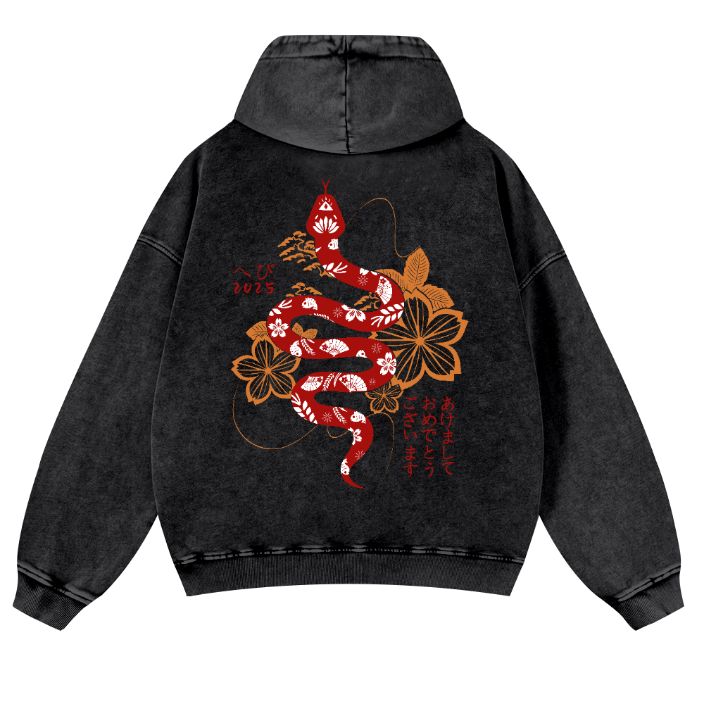 Snake Vintage Washed Cotton Back Art Hoodie