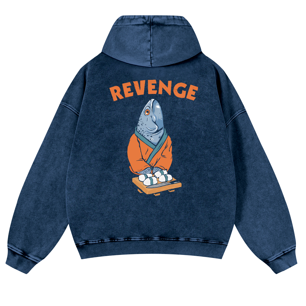 Revenge Fish Vintage Washed Cotton Back Art Hoodie