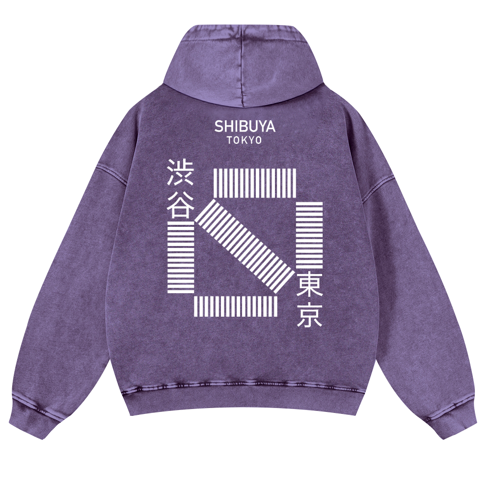 Shibuya Tokyo Vintage Washed Cotton Back Art Hoodie