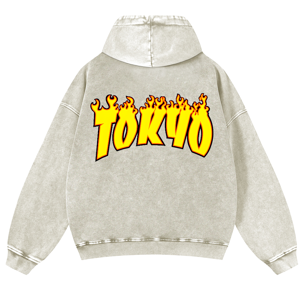 Tokyo Vintage Washed Cotton Back Art Hoodie