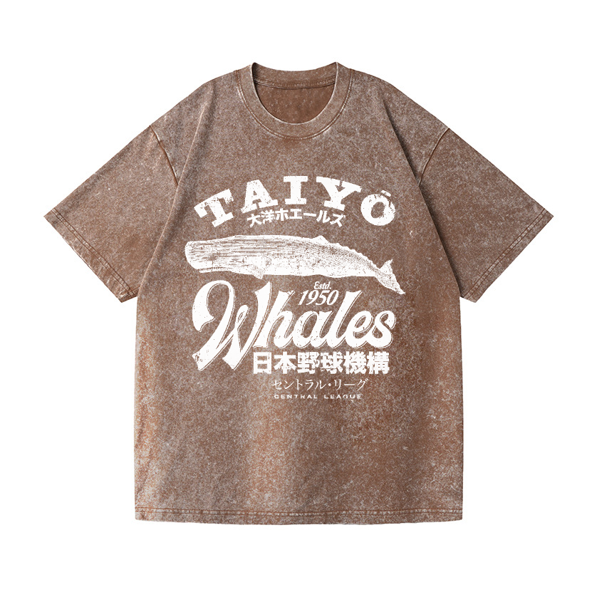 Taiyo Whales Central League Team Vintage Wash Japanese Design T-Shirt