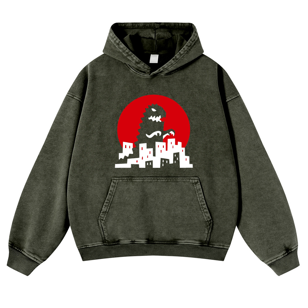 Godzilla Vintage Washed Thick Cotton Hoodie