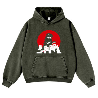 Godzilla Vintage Washed Thick Cotton Hoodie