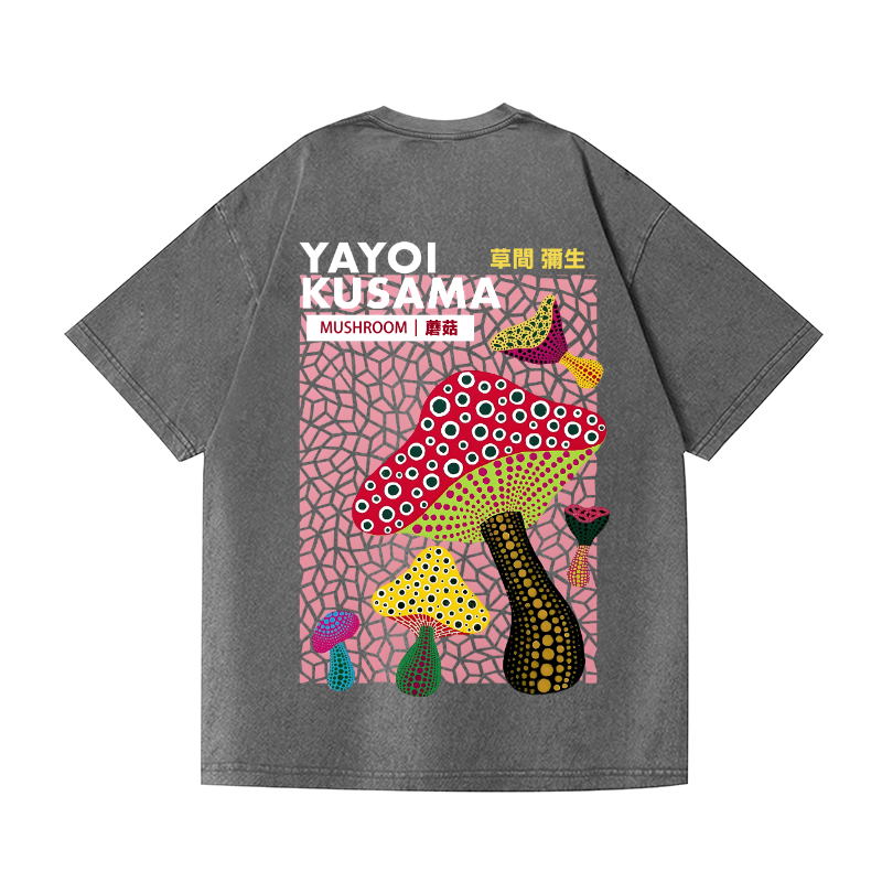 Yayoi Kusama Mushroom Vintage Wash Japanese Design Back Art T-Shirt
