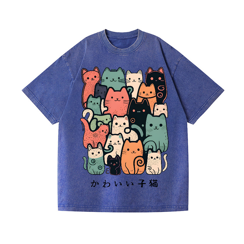 Cat Vintage Wash Japanese Design T-Shirt