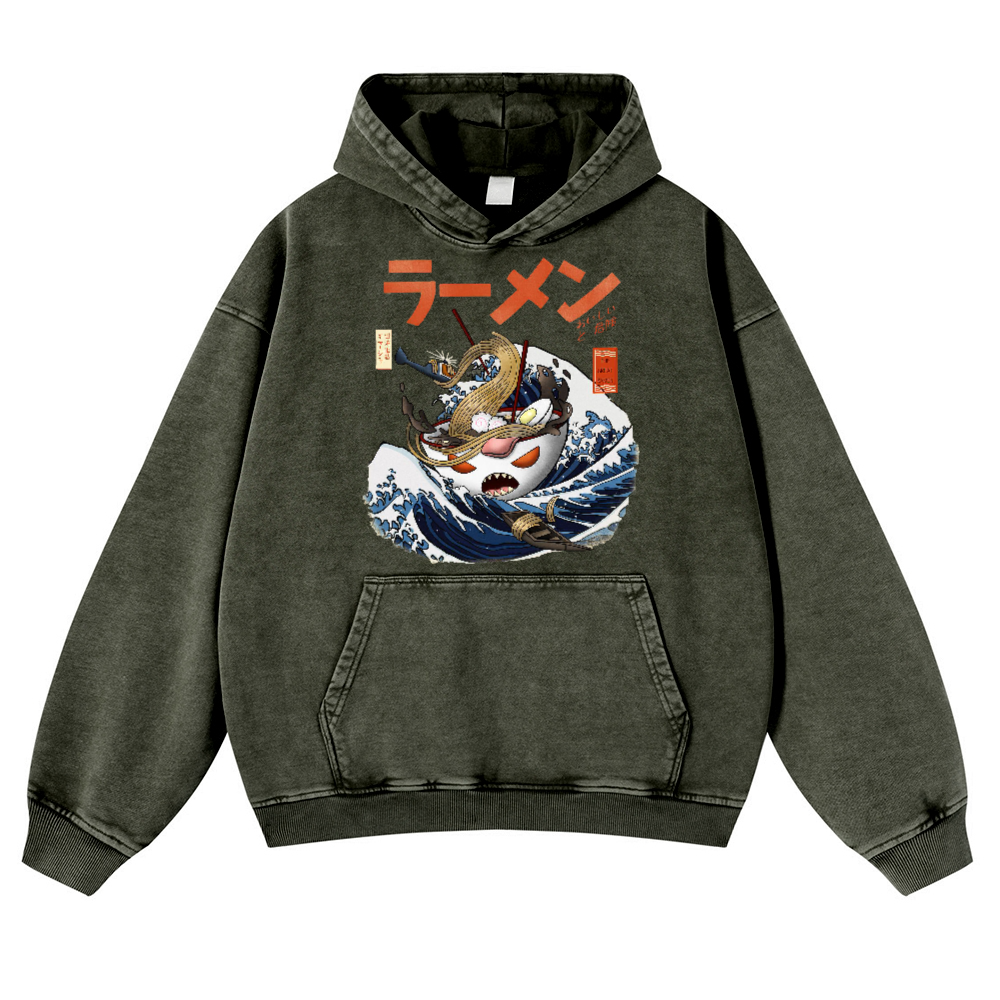 Ramen Wave Vintage Washed Thick Cotton Hoodie