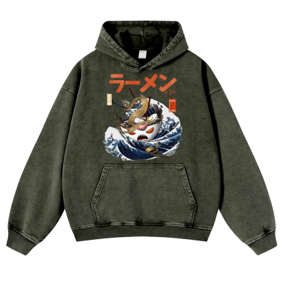 Ramen Wave Vintage Washed Thick Cotton Hoodie