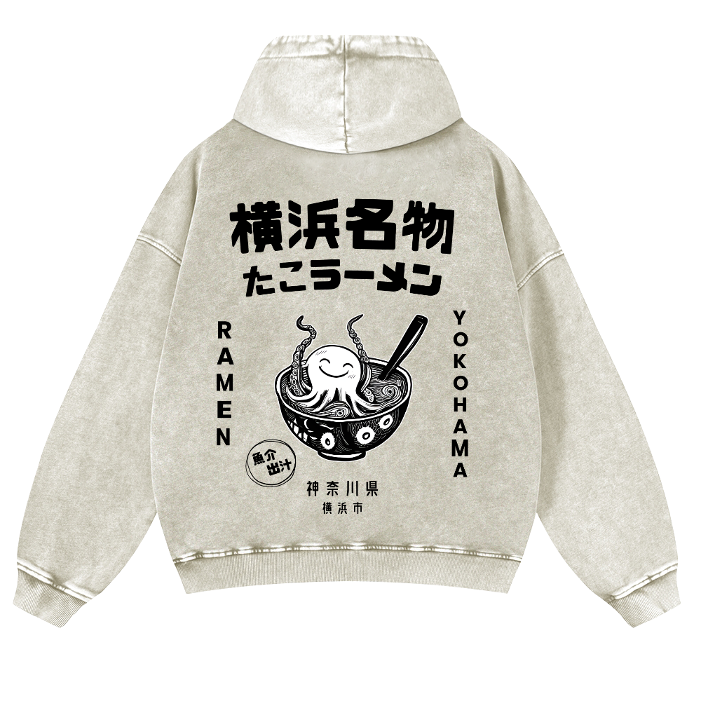 Yokohama Ramen Vintage Washed Cotton Back Art Hoodie