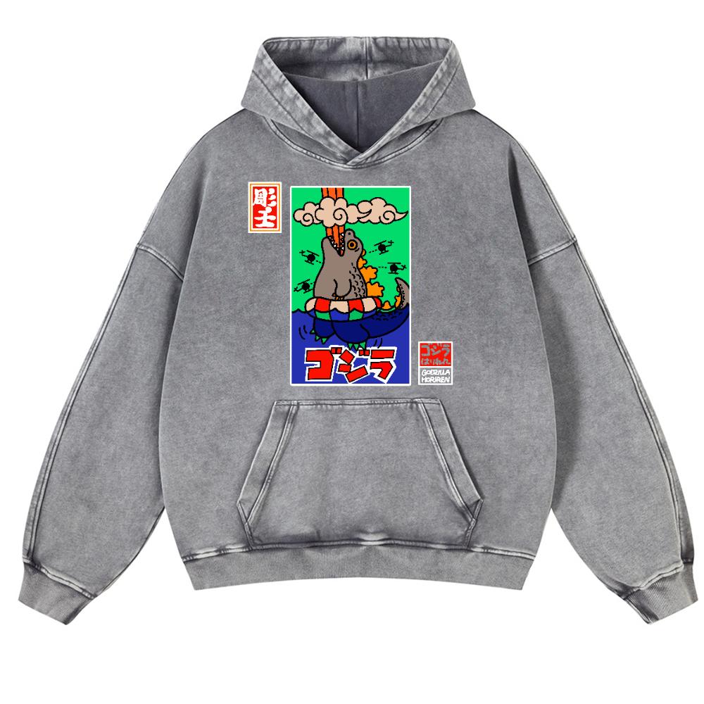 Godzilla Vintage Washed Thick Cotton Hoodie