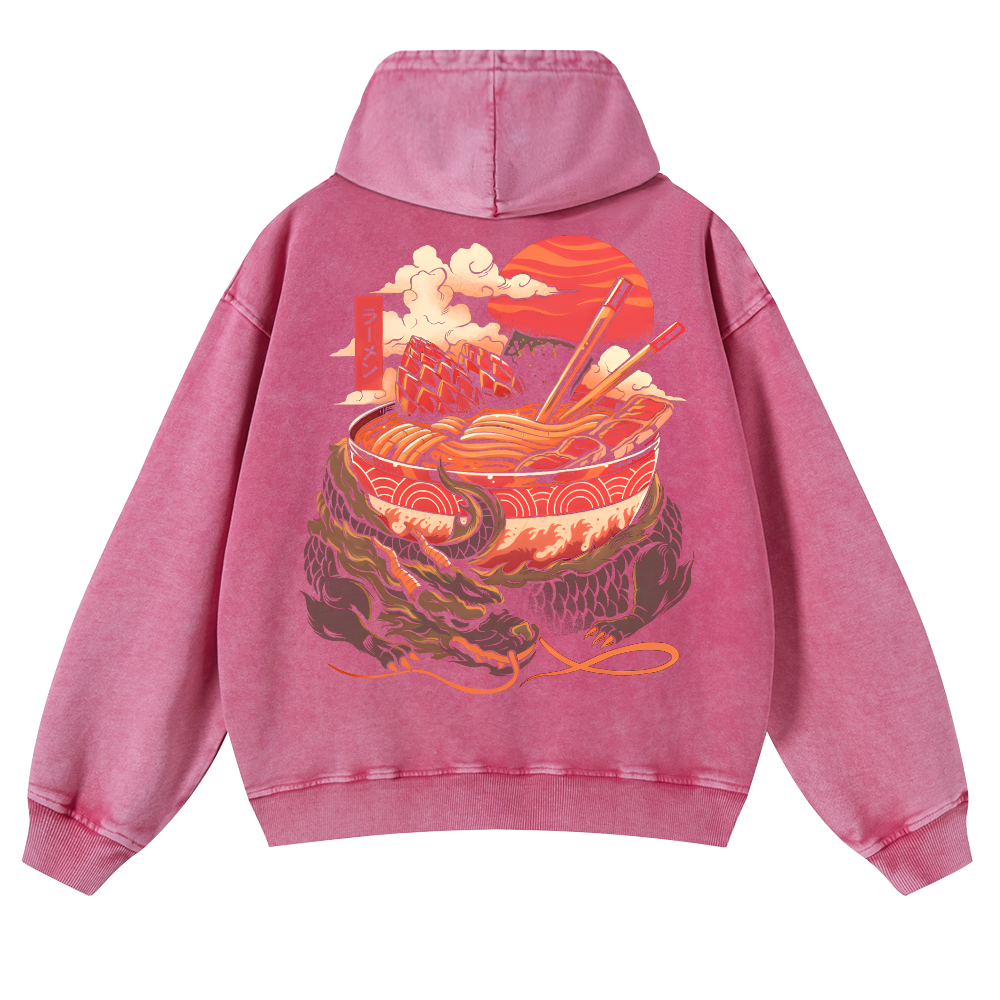 Dragon Ramen Vintage Washed Cotton Back Art Hoodie