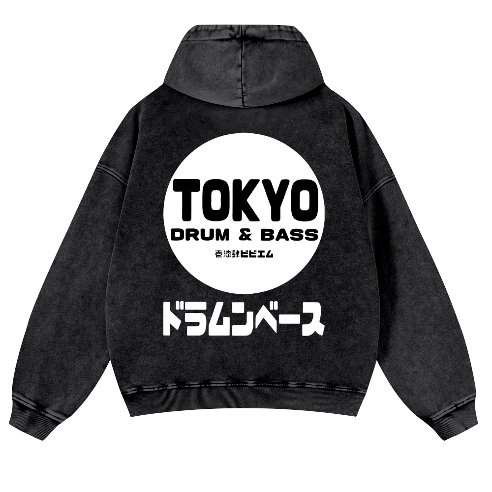 Tokyo Drum & Bass Vintage Washed Cotton Back Art Hoodie