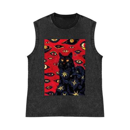 Cat Pure Cotton Wash-Dyed Sleeveless Tank Top