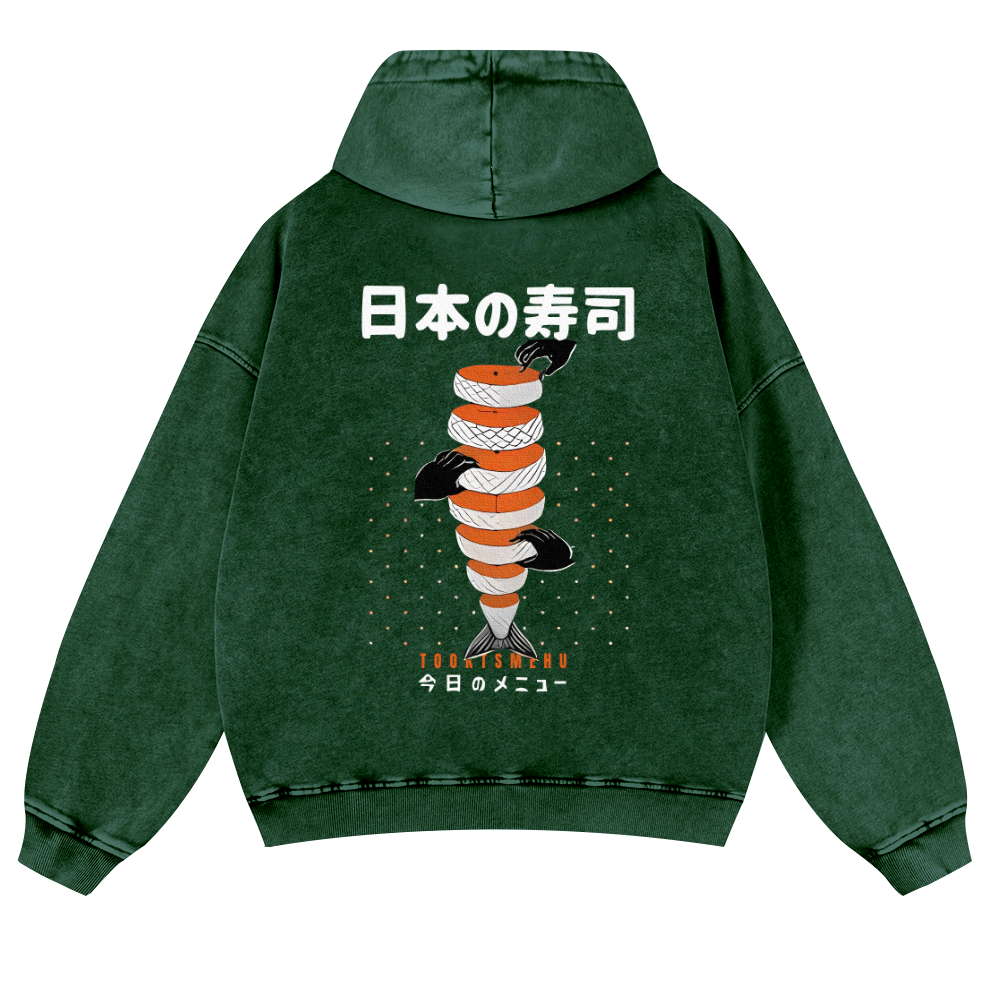 Delicious Salmon Sushi Vintage Washed Cotton Back Art Hoodie