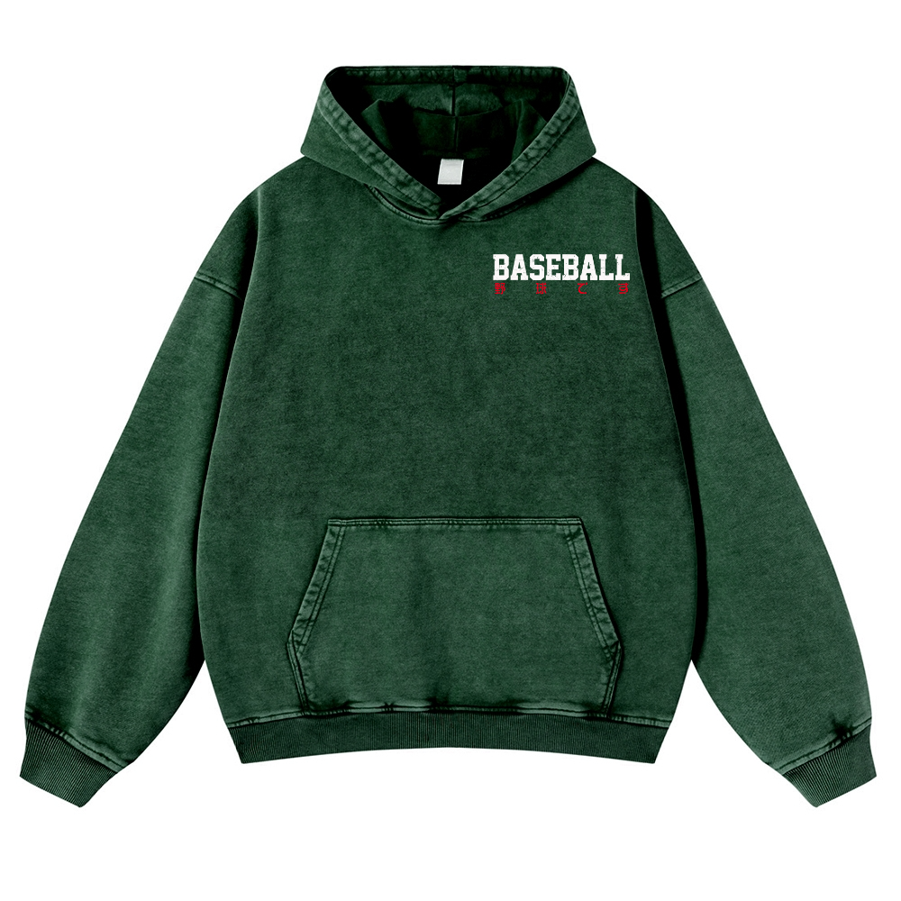 Baseball Vintage Washed Cotton Back Art Hoodie