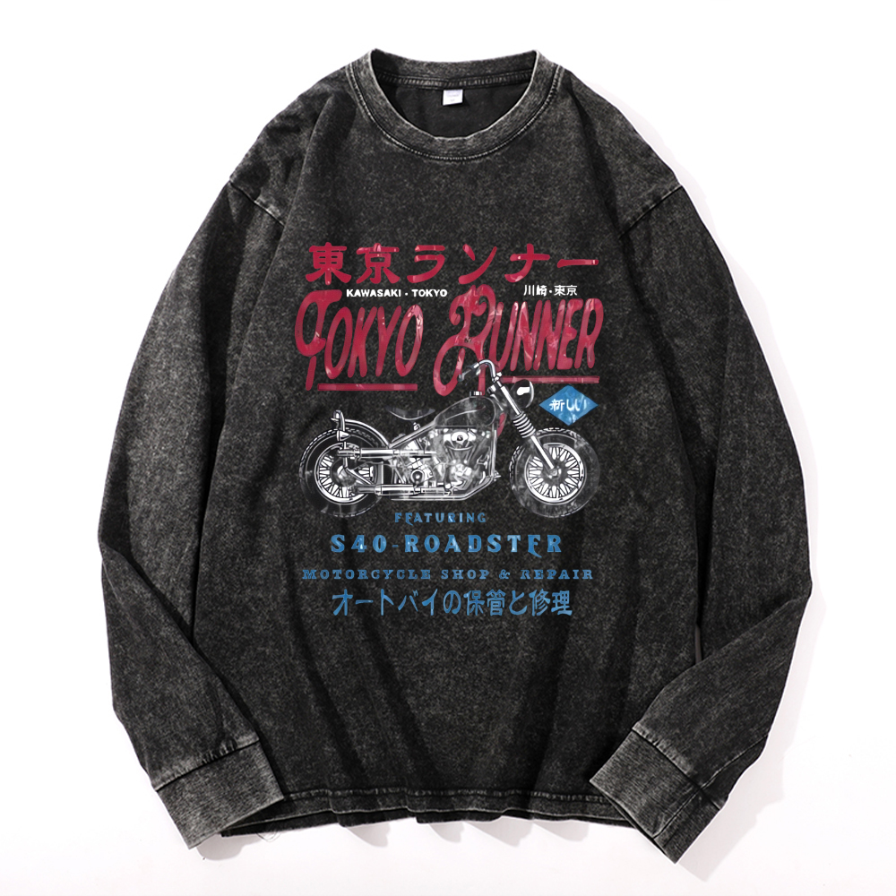 Tokyo Kawasaki S40 Repair Vintage Cotton Wash Crewneck Sweatshirt