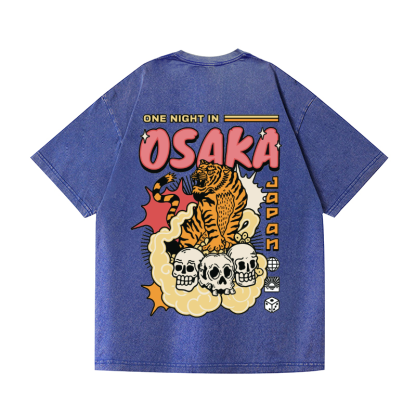 Osaka Tiger Vintage Wash Japanese Design Back Art T-Shirt