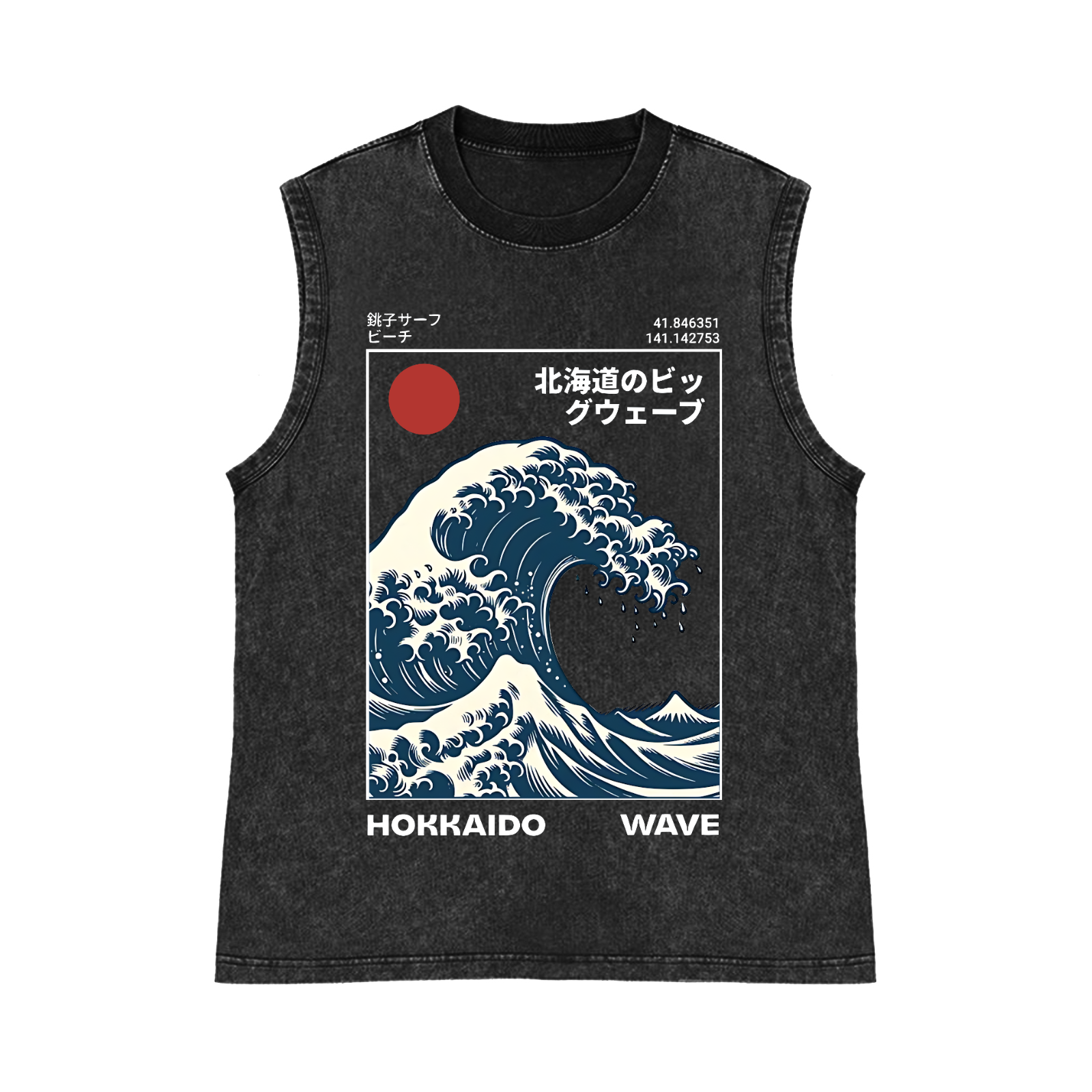 Hokkaido Wave Pure Cotton Wash-Dyed Sleeveless Tank Top