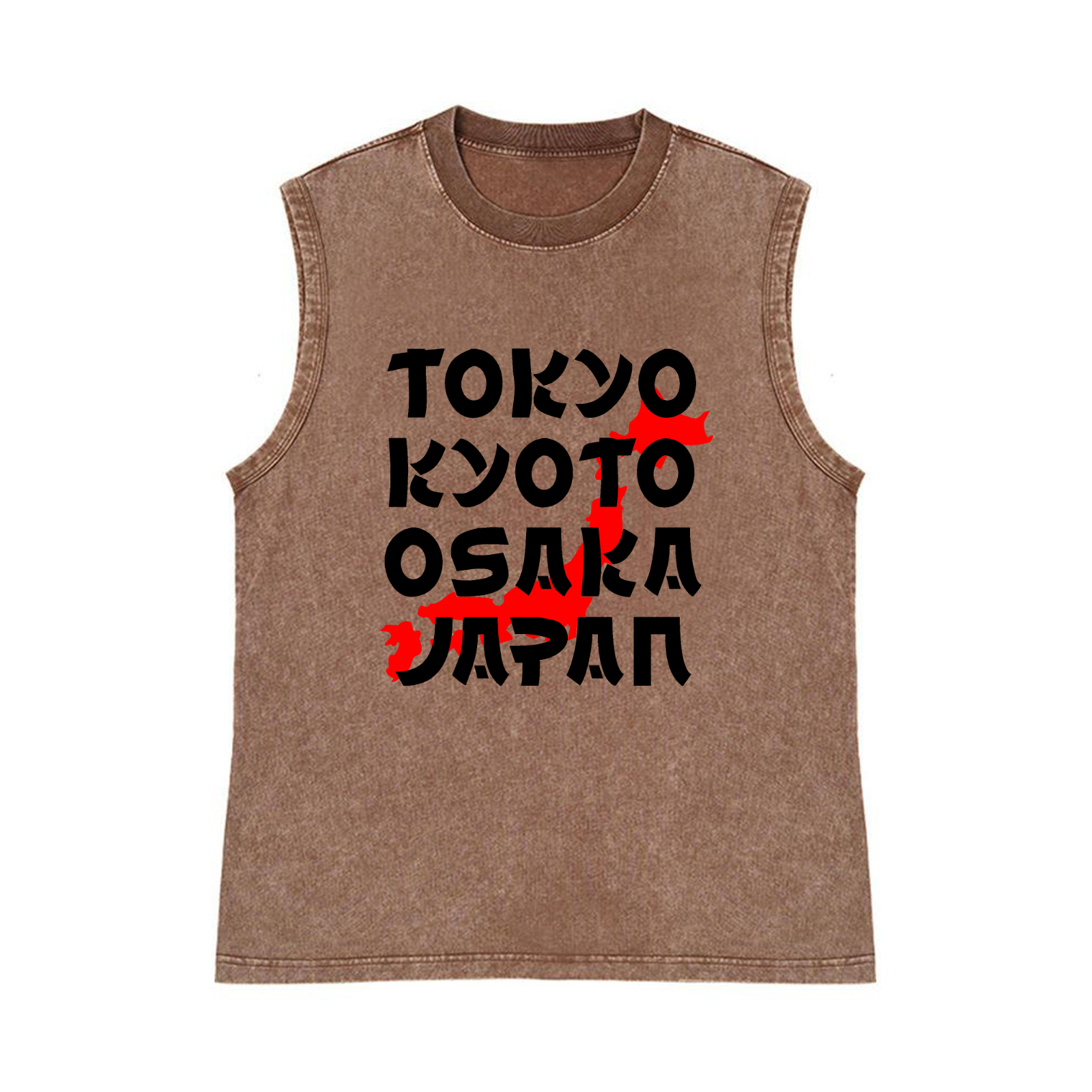 Tokyo Kyoto Osaka Japan Pure Cotton Wash-Dyed Sleeveless Tank Top