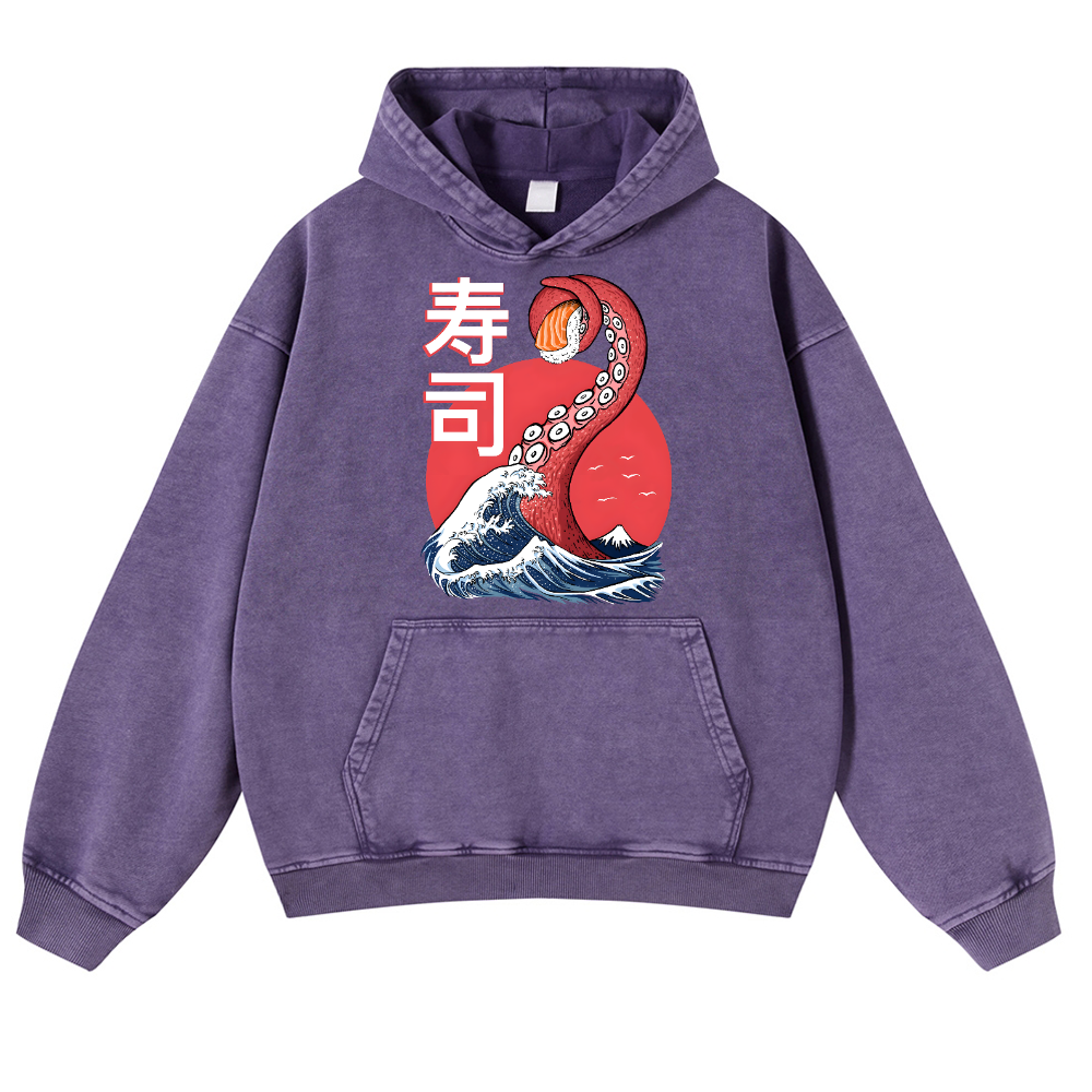 Sushi Octopus Vintage Washed Thick Cotton Hoodie