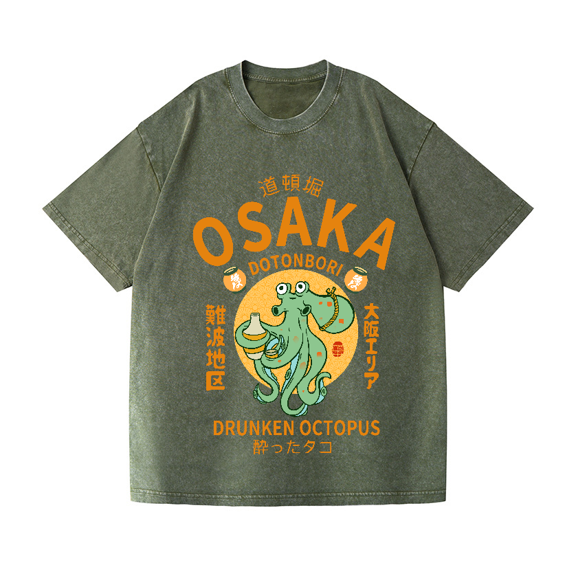 Osaka Dotonbori Drunken Octopus Vintage Wash Japanese Design T-Shirt