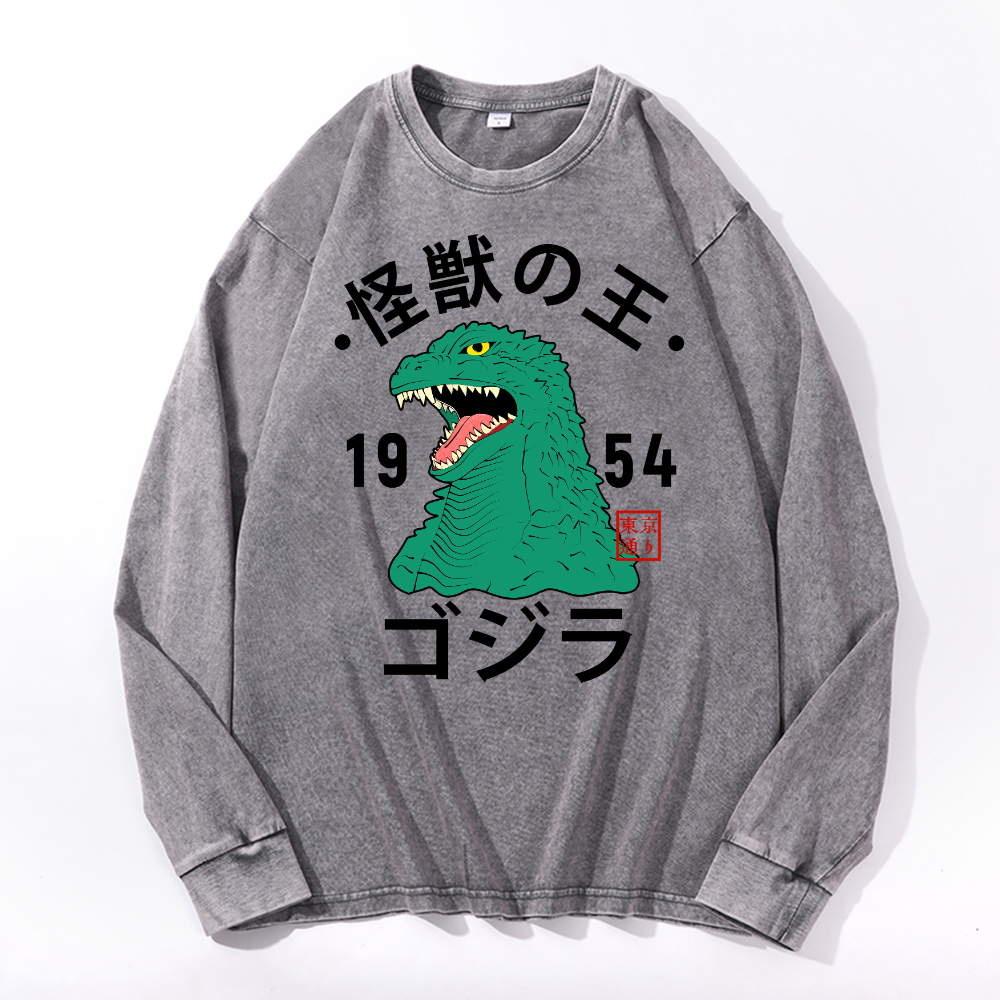 Godzilla Vintage Cotton Wash Long-sleeve T-shirt