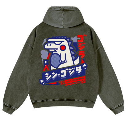 Godzilla Vintage Washed Cotton Back Art Hoodie