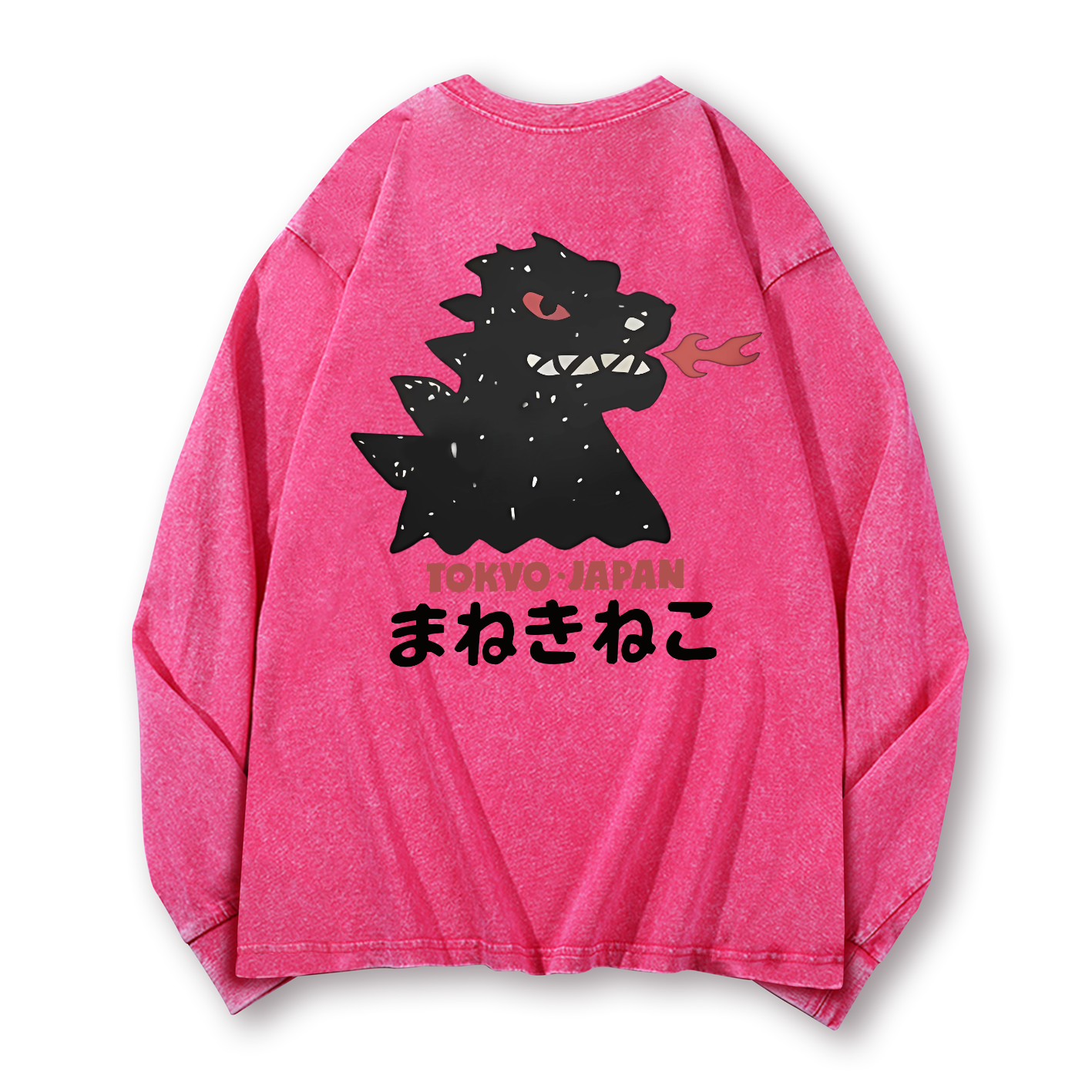 Godzilla Monster Tokyo Japan Vintage Washed Cotton Back Art Long-sleeve T-shirt