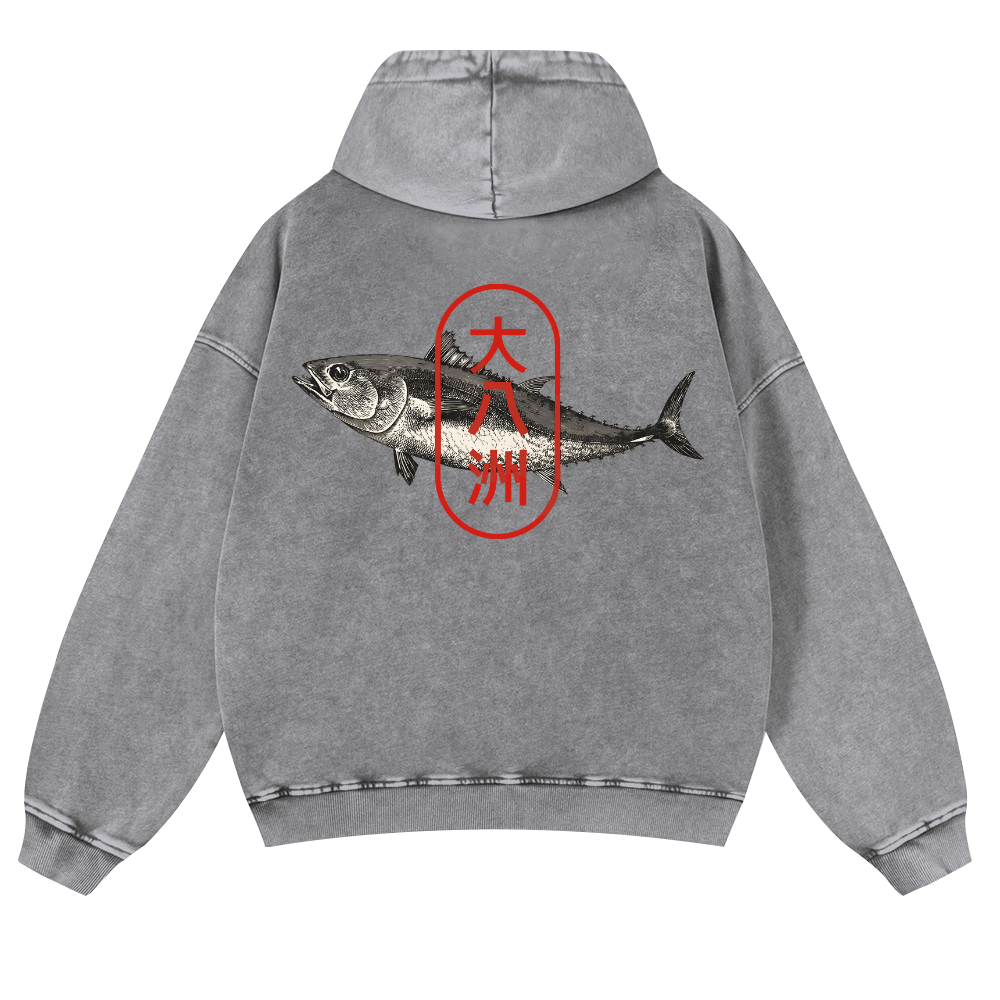 Great Eight Islands of Japan Tuna Fish Vintage Washed Cotton Back Art Hoodie