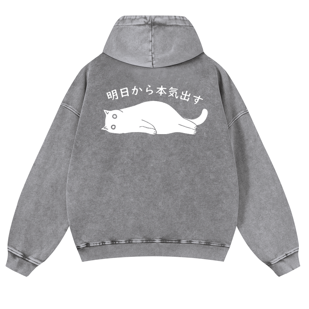 Cat Vintage Washed Cotton Back Art Hoodie