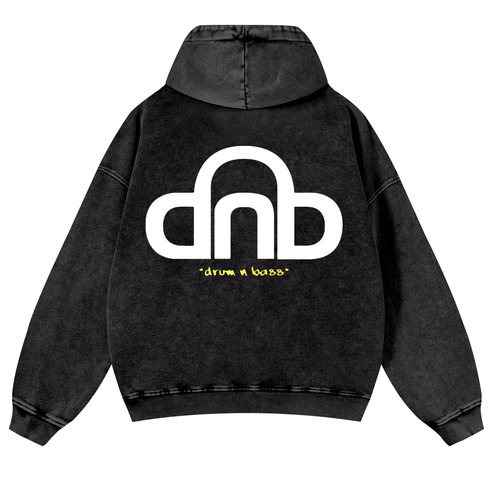 Drum & Bass Vintage Washed Cotton Back Art Hoodie