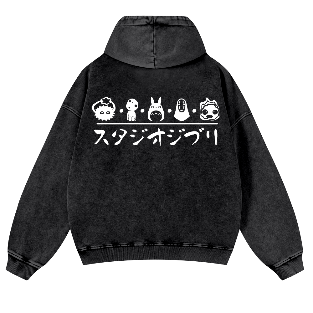 Ghibli Totoro No Face Kaonashi Vintage Washed Cotton Back Art Hoodie
