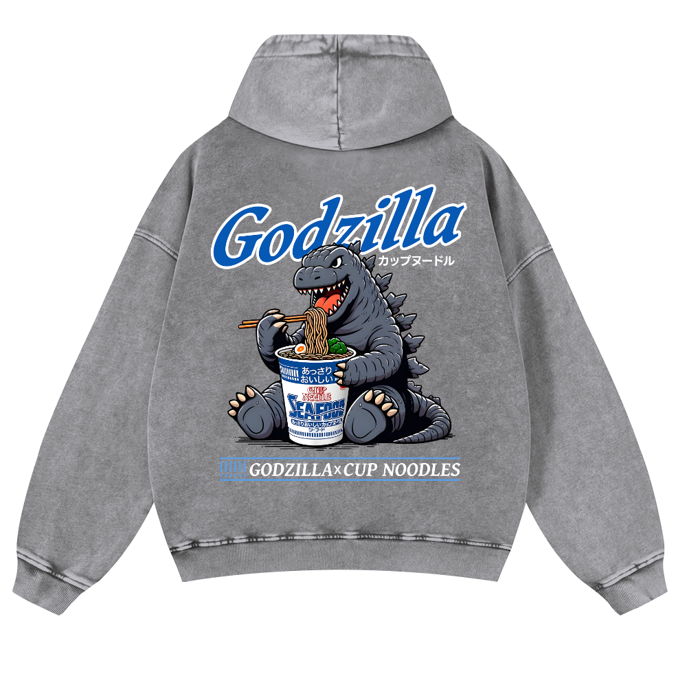 Godzilla Cup Noodles Vintage Washed Cotton Back Art Hoodie